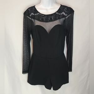 Black Romper with Mesh Top